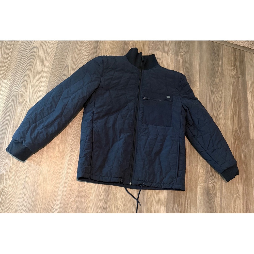 Andrew Marc New York Mens Navy Blue Quilted Full Zip Mock Neck Jacket size Large
